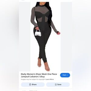 XL Sheet Mesh Black Jumpsuit tie front ruched pants